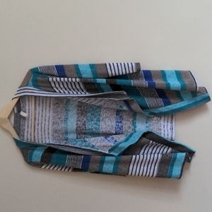 Blue color block open cardigan